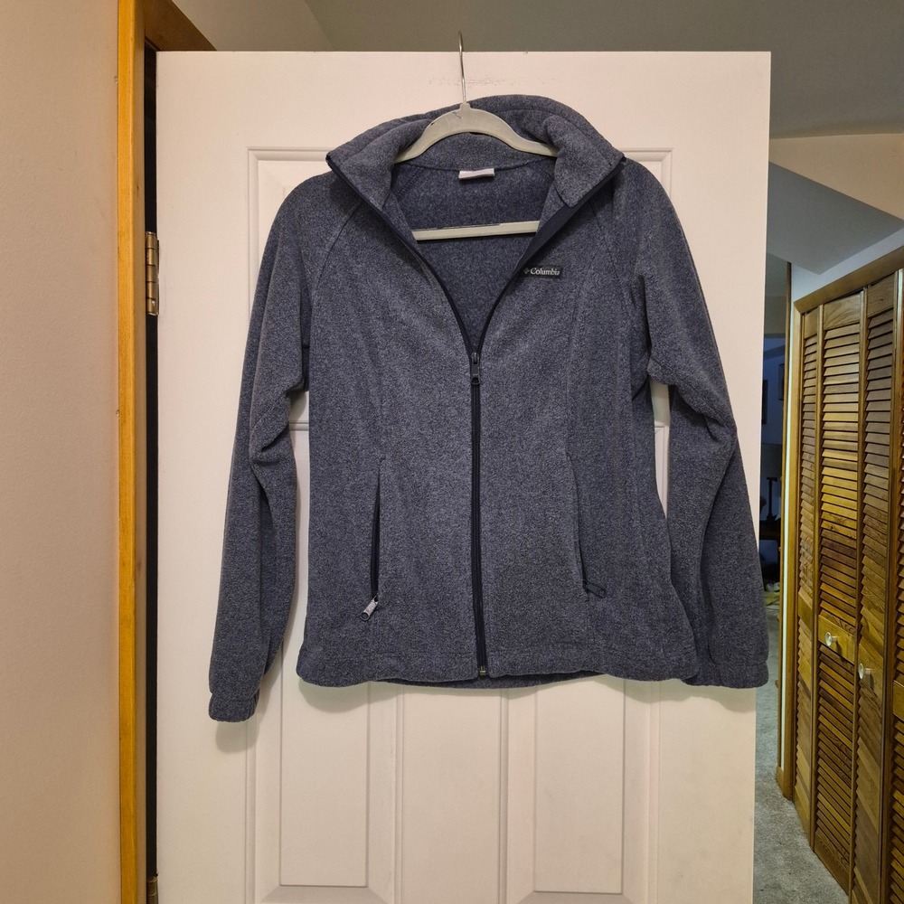 Columbia Womens XS Blue Heathered Full Zip Fleece Jacket Mock Neck Raglan Sleeve